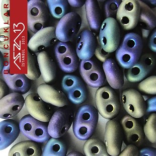 65 Adet 2,5x5 mm Janjanlı Mavi-Mor Renkli Twin Cam Boncuk (3,8 gr)