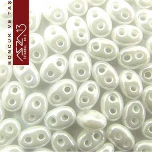 65 Adet 2,5x5 mm Metalik Beyaz Renkli Twin Cam Boncuk (3,8 gr)