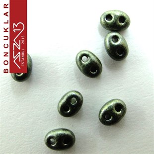 65 Adet 2,5x5 mm Metalik Zeytin Yeşili Renkli Twin Cam Boncuk (3,8 gr)