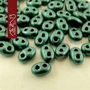 65 Adet 2,5x5 mm Metalik Orman Yeşili Renkli Twin Cam Boncuk (3,8 gr)