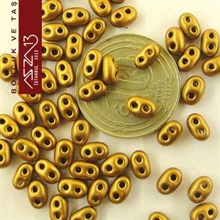 65 Adet 2,5x5 mm Metalik 2X Koyu Altın Renkli Twin Cam Boncuk (3,8 gr)