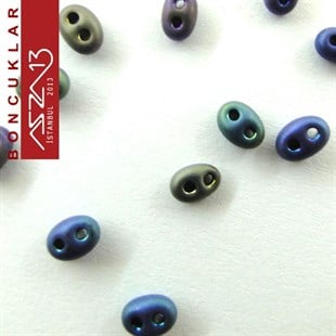 65 Adet 2,5x5 mm Janjanlı Mavi-Mor Renkli Twin Cam Boncuk (3,8 gr)