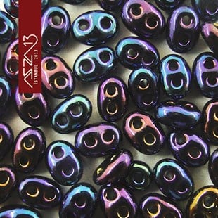 65 Adet 2,5x5 mm Metalik Janjanlı Mavi-Mor Renkli Twin Cam Boncuk (3,8 gr)