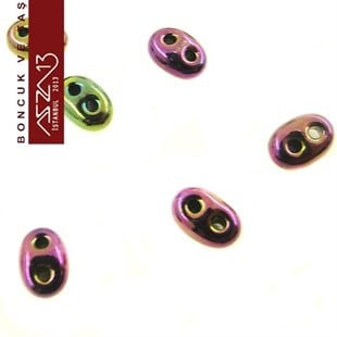 65 Adet 2,5x5 mm Metalik Janjanlı Mor Renkli Twin Cam Boncuk (3,8 gr)