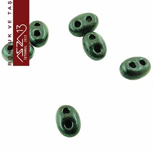65 Adet 2,5x5 mm Metalik Orman Yeşili Renkli Twin Cam Boncuk (3,8 gr)