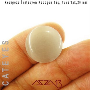 Beyaz Renk Kedigözü 20/4,5 mm Yuvarlak İmitasyon Cam Kaboşon / Paket İçeriği 1 Adet