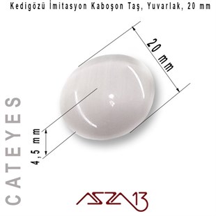 Beyaz Renk Kedigözü 20/4,5 mm Yuvarlak İmitasyon Cam Kaboşon / Paket İçeriği 1 Adet