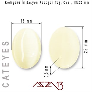 Beyaz Renk Kedigözü 18x25/3,5 mm Oval İmitasyon Cam Kaboşon / Paket İçeriği 1 Adet