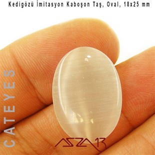 Beyaz Renk Kedigözü 18x25/3,5 mm Oval İmitasyon Cam Kaboşon / Paket İçeriği 1 Adet