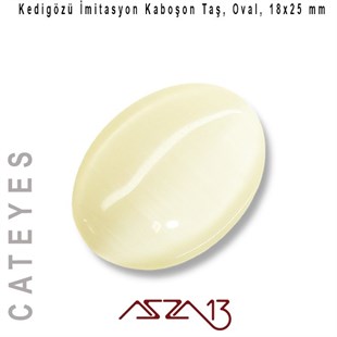 Beyaz Renk Kedigözü 18x25/3,5 mm Oval İmitasyon Cam Kaboşon / Paket İçeriği 1 Adet