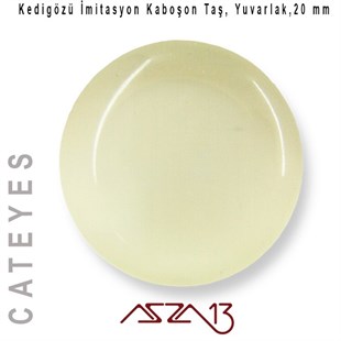 Beyaz Renk Kedigözü 20/4,5 mm Yuvarlak İmitasyon Cam Kaboşon / Paket İçeriği 1 Adet