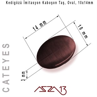 Beyaz-Turuncu Renk Kedigözü 10x14/3 mm Oval İmitasyon Cam Kaboşon / Paket İçeriği 4 Adet
