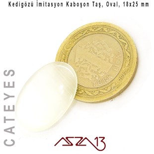 Beyaz Renk Kedigözü 18x25/3,5 mm Oval İmitasyon Cam Kaboşon / Paket İçeriği 1 Adet