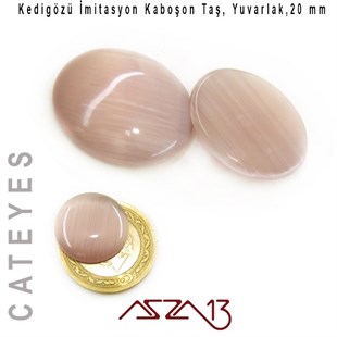 Eflatun Renk Kedigözü 20/4,5 mm Yuvarlak İmitasyon Cam Kaboşon / Paket İçeriği 1 Adet