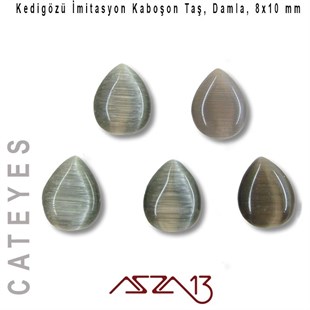 Gri Renk Kedigözü 8x10/3 mm Damla İmitasyon Cam Kaboşon / Paket İçeriği 5 Adet