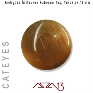 Kahve Renk Kedigözü 18/4 mm Yuvarlak İmitasyon Cam Kaboşon / Paket İçeriği 1 Adet