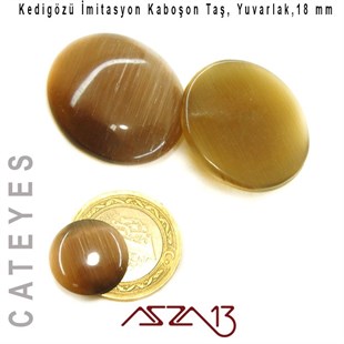 Kahve Renk Kedigözü 18/4 mm Yuvarlak İmitasyon Cam Kaboşon / Paket İçeriği 1 Adet
