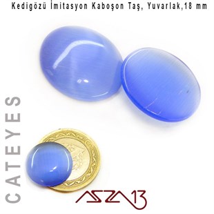 Mavi Renk Kedigözü 18/4 mm Yuvarlak İmitasyon Cam Kaboşon / Paket İçeriği 1 Adet