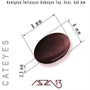 Mavi-Yeşil Renk Kedigözü 6x8/2,5 mm Oval İmitasyon Cam Kaboşon / Paket İçeriği 12 Adet