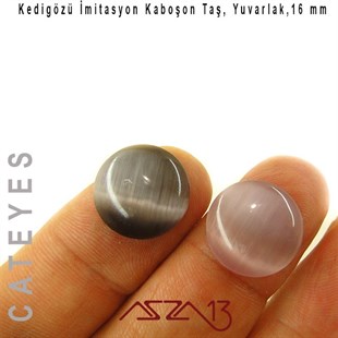 Mor-Gri Renk Kedigözü 16/5 mm Yuvarlak İmitasyon Cam Kaboşon / Paket İçeriği 2 Adet