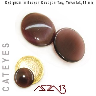 Mor Renk Kedigözü 18/4 mm Yuvarlak İmitasyon Cam Kaboşon / Paket İçeriği 1 Adet