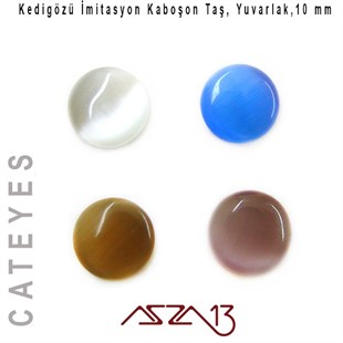 Mavi-Mor Renk Kedigözü 10/3 mm Yuvarlak İmitasyon Cam Kaboşon / Paket İçeriği 4 Adet