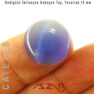 Mavi Renk Kedigözü 18/4 mm Yuvarlak İmitasyon Cam Kaboşon / Paket İçeriği 1 Adet