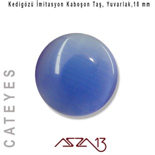 Mavi Renk Kedigözü 18/4 mm Yuvarlak İmitasyon Cam Kaboşon / Paket İçeriği 1 Adet
