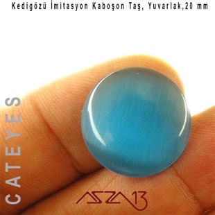Mavi Renk Kedigözü 20/4,5 mm Yuvarlak İmitasyon Cam Kaboşon / Paket İçeriği 1 Adet