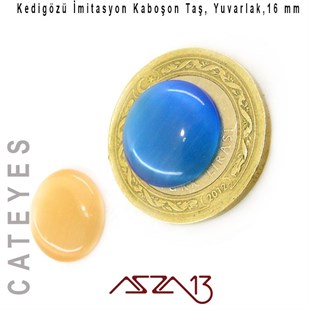 Mavi-Haki Renk Kedigözü 16/5 mm Yuvarlak İmitasyon Cam Kaboşon / Paket İçeriği 2 Adet