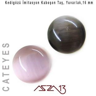 Mor-Gri Renk Kedigözü 16/5 mm Yuvarlak İmitasyon Cam Kaboşon / Paket İçeriği 2 Adet