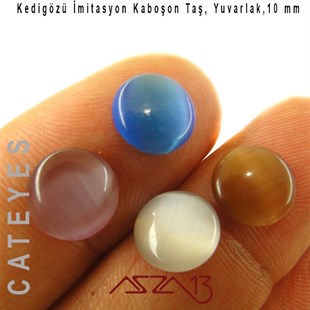 Mavi-Mor Renk Kedigözü 10/3 mm Yuvarlak İmitasyon Cam Kaboşon / Paket İçeriği 4 Adet