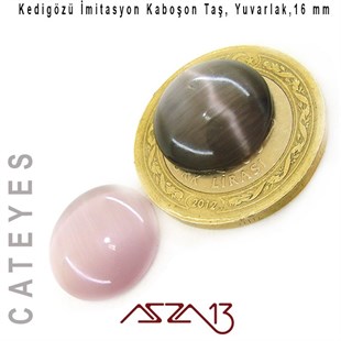 Mor-Gri Renk Kedigözü 16/5 mm Yuvarlak İmitasyon Cam Kaboşon / Paket İçeriği 2 Adet