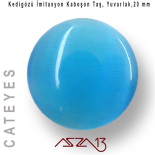 Mavi Renk Kedigözü 20/4,5 mm Yuvarlak İmitasyon Cam Kaboşon / Paket İçeriği 1 Adet