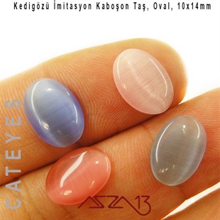 Pembe-Mavi Renk Kedigözü 10x14/3 mm Oval İmitasyon Cam Kaboşon / Paket İçeriği 4 Adet
