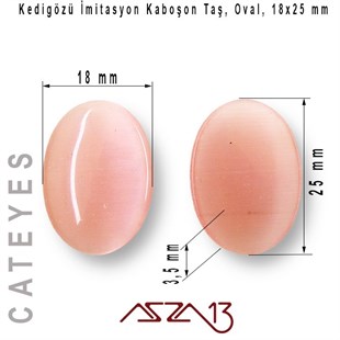 Pembe Renk Kedigözü 18x25/3,5 mm Oval İmitasyon Cam Kaboşon / Paket İçeriği 1 Adet
