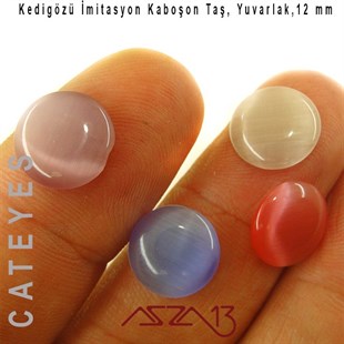 Pembe-Mor Renk Kedigözü 12/3 mm Yuvarlak İmitasyon Cam Kaboşon / Paket İçeriği 4 Adet