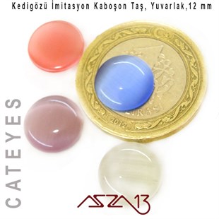 Pembe-Mor Renk Kedigözü 12/3 mm Yuvarlak İmitasyon Cam Kaboşon / Paket İçeriği 4 Adet