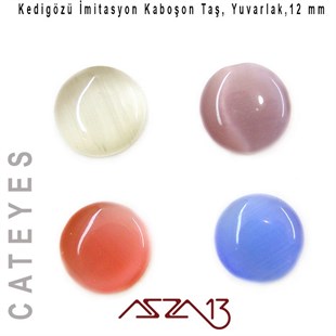 Pembe-Mor Renk Kedigözü 12/3 mm Yuvarlak İmitasyon Cam Kaboşon / Paket İçeriği 4 Adet