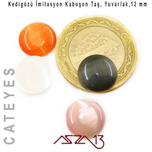 Pembe-Turuncu Renk Kedigözü 12/3 mm Yuvarlak İmitasyon Cam Kaboşon / Paket İçeriği 4 Adet