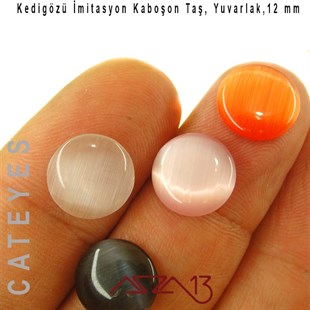 Pembe-Turuncu Renk Kedigözü 12/3 mm Yuvarlak İmitasyon Cam Kaboşon / Paket İçeriği 4 Adet