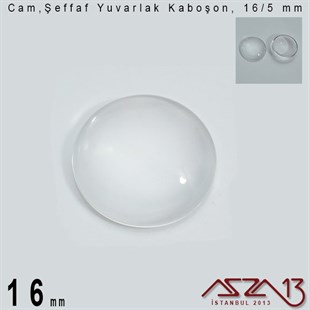 Şeffaf 16 mm, Yuvarlak Cam Kaboşon / Paket İçeriği 2 Adet