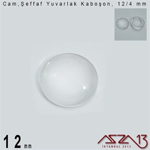 Şeffaf 12 mm, Yuvarlak Cam Kaboşon / Paket İçeriği 4 Adet