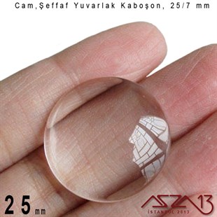 Şeffaf 25 mm, Yuvarlak Cam Kaboşon / Paket İçeriği 1 Adet