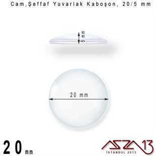 Şeffaf 20 mm, Yuvarlak Cam Kaboşon / Paket İçeriği 1 Adet