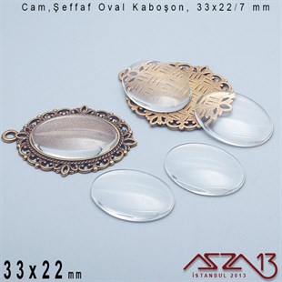 Şeffaf 33x22 mm, Oval Cam Kaboşon / Paket İçeriği 1 Adet