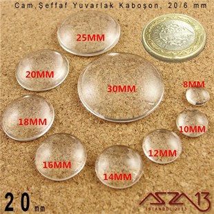Şeffaf 20 mm, Yuvarlak Cam Kaboşon / Paket İçeriği 1 Adet