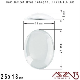 Şeffaf 25x18 mm, Oval Cam Kaboşon / Paket İçeriği 1 Adet