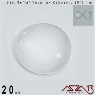 Şeffaf 20 mm, Yuvarlak Cam Kaboşon / Paket İçeriği 1 Adet