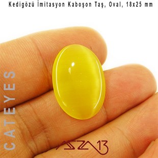 Sarı Renk Kedigözü 18x25/3,5 mm Oval İmitasyon Cam Kaboşon / Paket İçeriği 1 Adet
